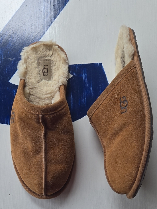 UGG Shoes - Ugg Pearle Cognac Brown Suede Slide On Sherpa Lined Slipper